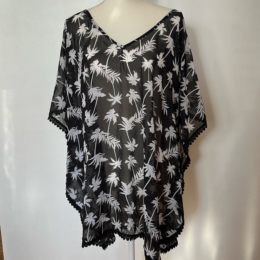 Joe boxer  sheer bathing suit black and white palms coverup dress nwt